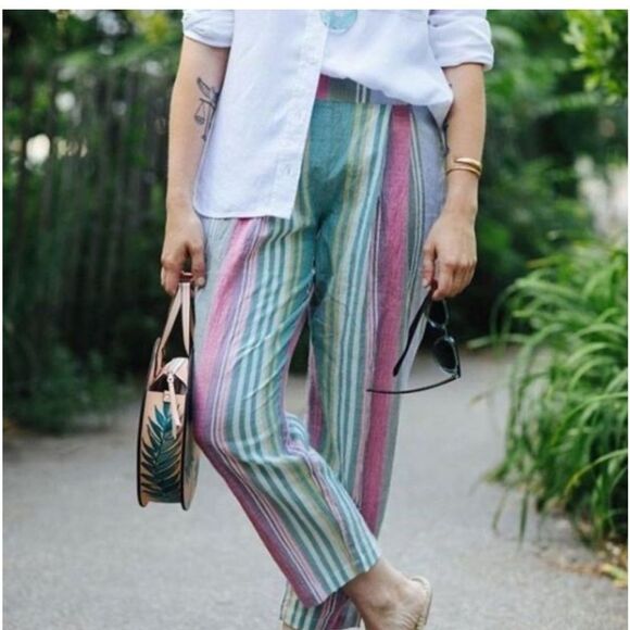 Anthropologie The Odells‎ Rainbow Stripe Pant Size Small Lightweight Cotton - Picture 7 of 7